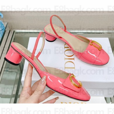 Dior Heel 3.5cm C'est Slingback Pumps in Patent Calfskin Pink 2023