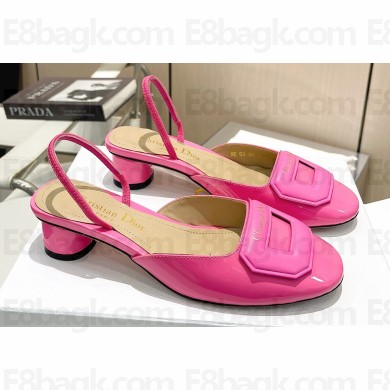 Dior Heel 4.5cm Day Slingback Pumps in Patent Calfskin Fuchsia 2023