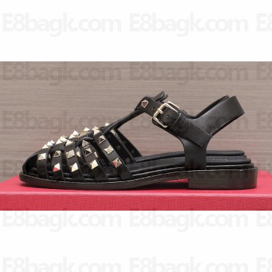 Valentino Rockstud Calfskin Round Toe Sandals Black 2023