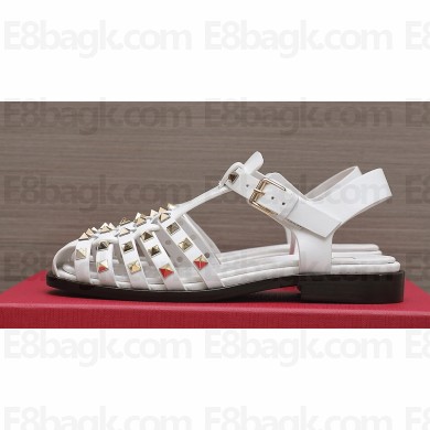 Valentino Rockstud Calfskin Round Toe Sandals White 2023