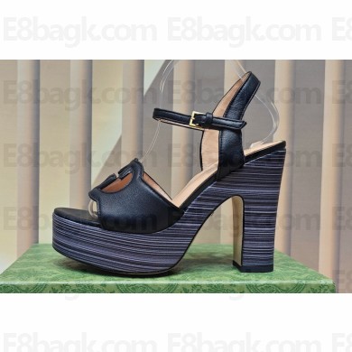 Gucci Heel 12cm Platform 3.5cm Interlocking G sandals 730022 Black 02 2023