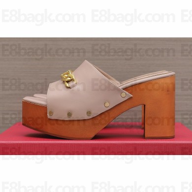 Valentino Heel 9.5cm Platform 3cm VLogo Chain CLOG in calfskin Nude 2023