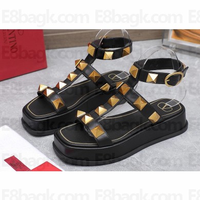 Valentino Roman Stud Platform 4cm ANKLE STRAP sandals Black 2023