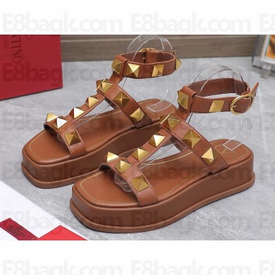 Valentino Roman Stud Platform 4cm ANKLE STRAP sandals Brown 2023