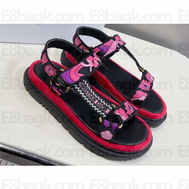 Dior D-Wave Sandals in Indy Pink Multicolor Cotton with Jardin Indien Embroidery 2023