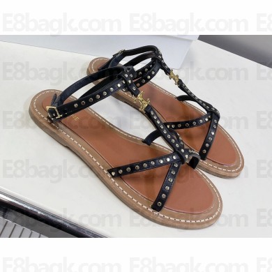 Celine TAILLAT FLAT SANDALs WITH STUDS in Calfskin Black 2023