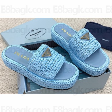 Prada Crochet flatform 4cm slides 1XZ761 Blue 2023