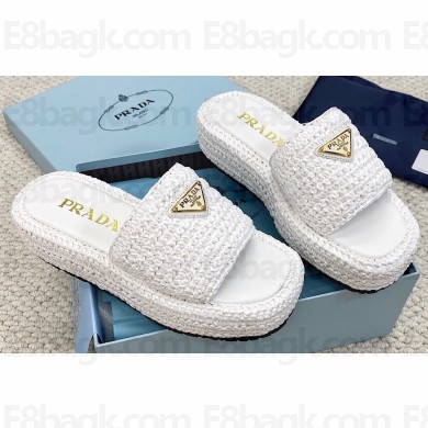 Prada Crochet flatform 4cm slides 1XZ761 White 2023