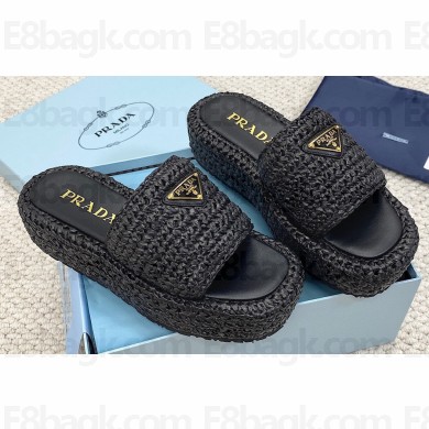 Prada Crochet flatform 4cm slides 1XZ761 Black 2023