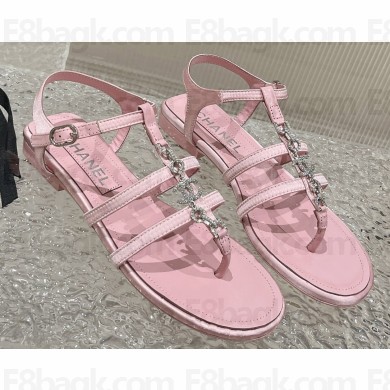 Chanel Satin, Metal & Strass Thong Sandals G40128 Pink 2023