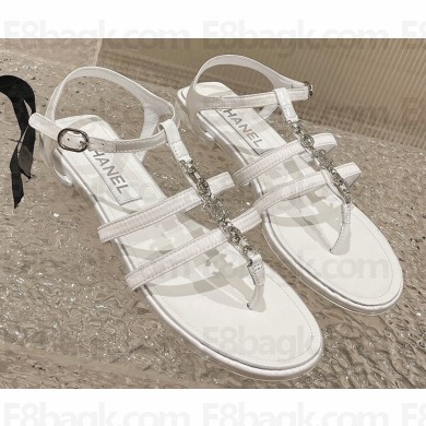 Chanel Satin, Metal & Strass Thong Sandals G40128 White 2023