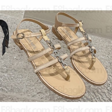 Chanel Satin, Metal & Strass Thong Sandals G40128 Beige 2023