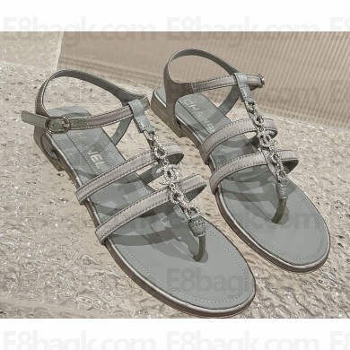 Chanel Satin, Metal & Strass Thong Sandals G40128 Gray 2023