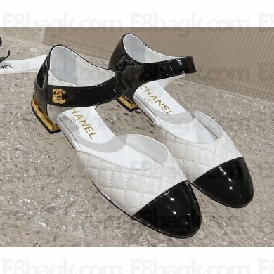 Chanel Lambskin & Patent Calfskin Quilting Mary Janes G38441 White 2023