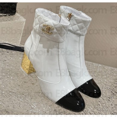 Chanel Gold Heel 7cm Patent Goatskin Short Boots G39736 White 2023