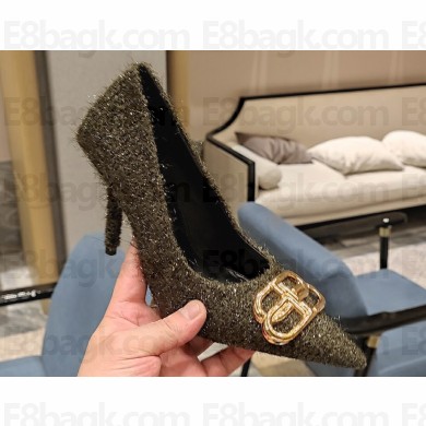 Balenciaga Square Knife BB Heel 10cm Pumps in Tweed Gray 2023