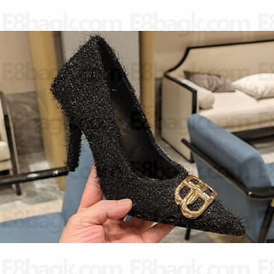 Balenciaga Square Knife BB Heel 10cm Pumps in Tweed Black 2023