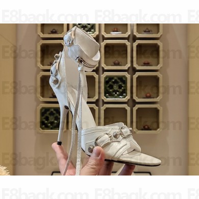 Balenciaga Heel 10.5cm Cagole Sandals in Arena lambskin White 2023