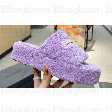 Balenciaga shearling Furry platform slides Sandals Lilac 2023