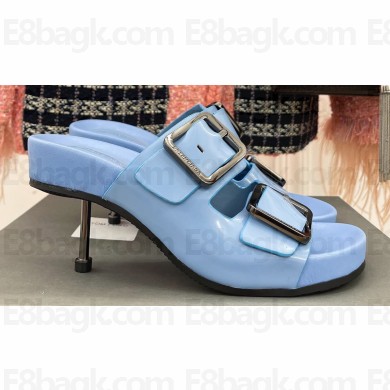 Balenciaga Heel 6cm Mallorca Buckled Leather Sandals Blue 2023