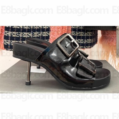 Balenciaga Heel 6cm Mallorca Buckled Leather Sandals Black 2023