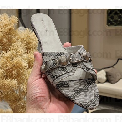 Balenciaga Coated Canvas Cagole Flat Sandals Gray 2023
