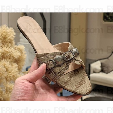 Balenciaga Coated Canvas Cagole Flat Sandals Beige 2023
