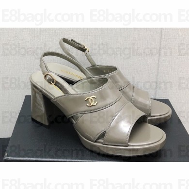 Chanel Heel Patent Crumpled Lambskin Sandals G45016 Gray 2023