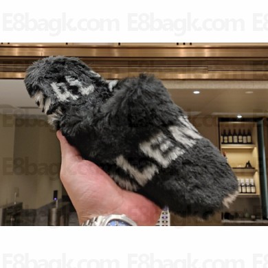 Balenciaga Teddy Mules Black in fake fur and black contrasted Allover Logo 2023