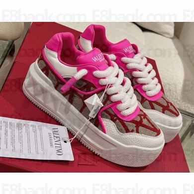 Valentino ONE STUD XL low-top sneakers in nappa leather and Toile Iconographe fabric Fuchsia 2023