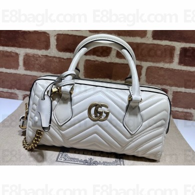 Gucci matelassé chevron leather GG Marmont small top handle bag ‎746319 White 2023
