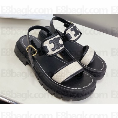 Celine CLEA TRIOMPHE SANDALs in Calfskin and Canvas Black 2023