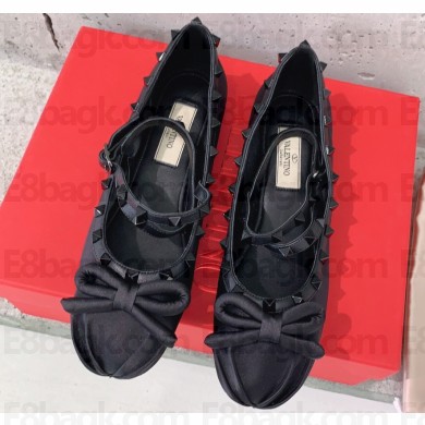 Valentino Rockstud Satin Ballerina Black 2023