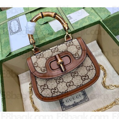 Gucci Bamboo 1947 mini top handle bag canvas with GG crystal 735116