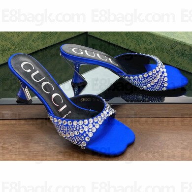 Gucci Heel 6.5cm slide sandals silk satin with crystals 749663 Blue 2023