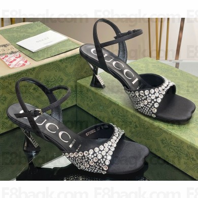 Gucci Heel 6.5cm sandals satin with crystals Black 2023
