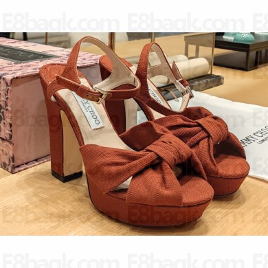 Jimmy Choo Heel 12cm Platform 4cm Heloise Sandals Linen Brown 2023