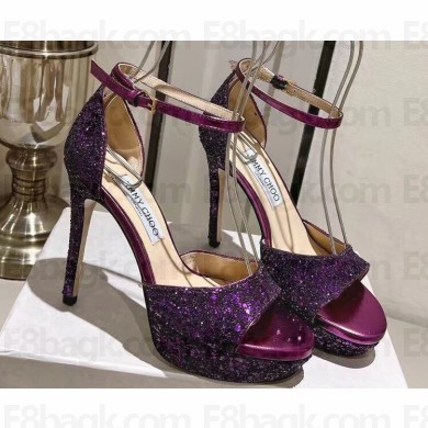Jimmy Choo Heel 10cm Platform 2cm Max Stiletto Sandals Glitter Purple 2023