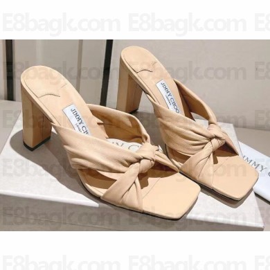 Jimmy Choo Heel 8cm Avenue Nappa Leather Mules Beige 2023