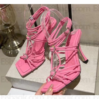 Jimmy Choo Heel 10cm Indiya Sandals Pink with Crystal Hearts 2023