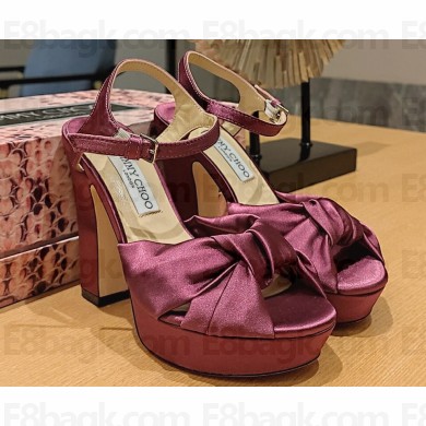 Jimmy Choo Heel 12cm Platform 4cm Heloise Sandals Satin Purple 2023