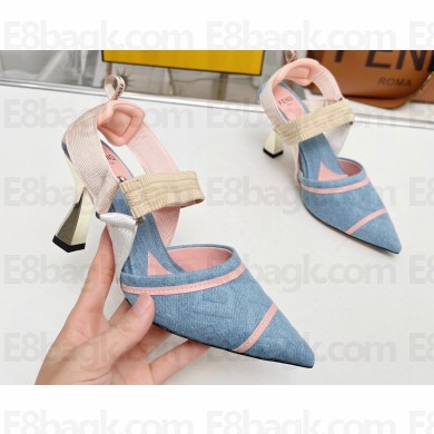 Fendi Heel 8cm Colibrì Canvas High-heeled slingbacks with embroidery Blue/Pink 2023