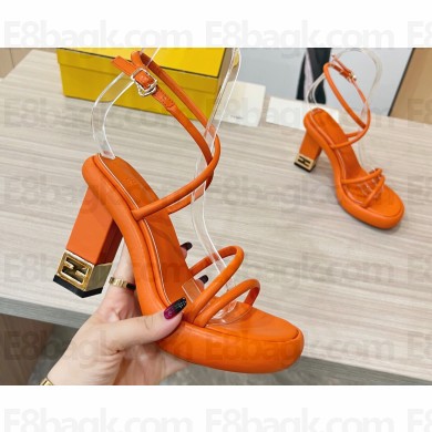 Fendi Heel 9cm Baguette nappa leather padded sandals Orange 2023