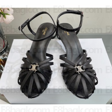 Celine Heel 4.5cm THIN LEATHER STRAPS TRIOMPHE Sandals In Calfskin Black 2023