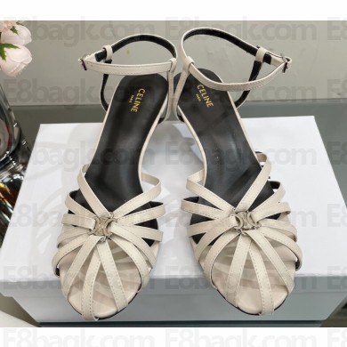Celine Heel 4.5cm THIN LEATHER STRAPS TRIOMPHE Sandals In Calfskin Creamy 2023