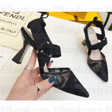 Fendi Colibrì mesh high-heeled slingbacks with floral embroidery Black 2023