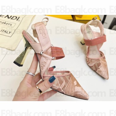 Fendi Colibrì mesh high-heeled slingbacks with floral embroidery Pink 2023