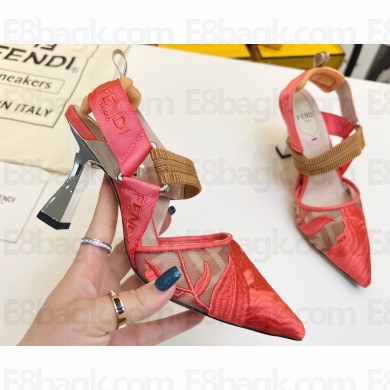 Fendi Colibrì mesh high-heeled slingbacks with floral embroidery Red 2023