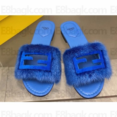 Fendi Baguette mink slides Dark Blue 2023