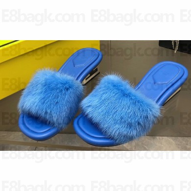 Fendi Sculptural heel Baguette mink slides Blue 2023